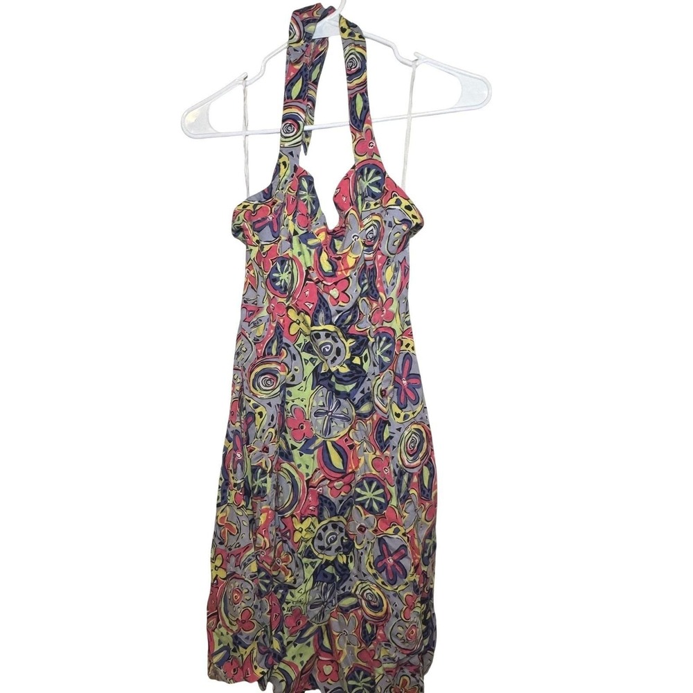Farouche Australia Halter Neck Floral‎ Print Rayon Midi Dress Womens 10 Vintage
